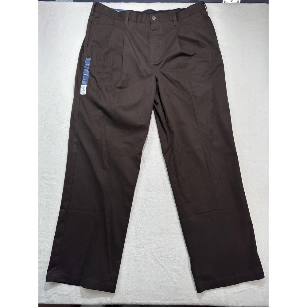 Croft & Barrow Pants Mens 40x32 Brown Easy-Care Khaki Pleated Classic Fit Dress